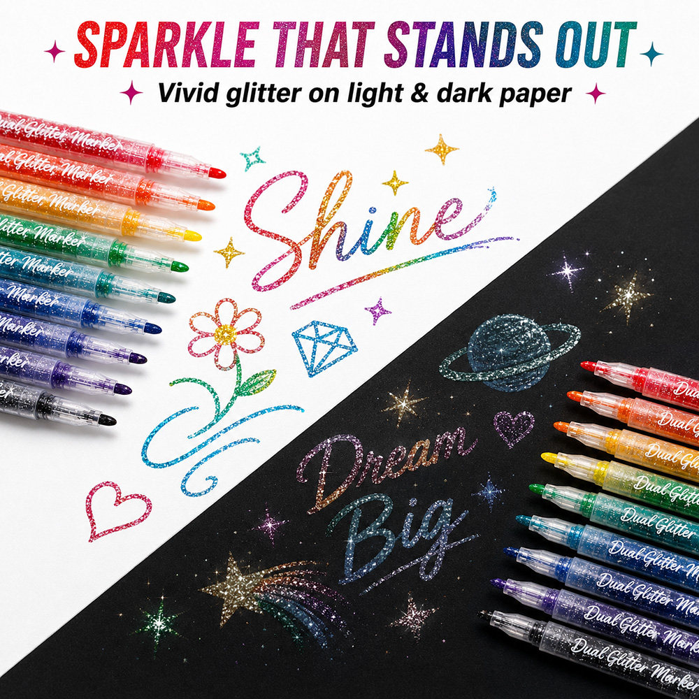 12Pcs Dual Tip Glitter Markers - đánh giá và giá Glitter Vinyl Roll