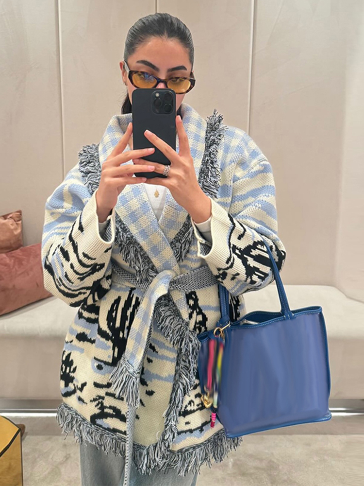 2026 Autumn Winter Print Knit  - đánh giá và giá Tassel Fringe Trim