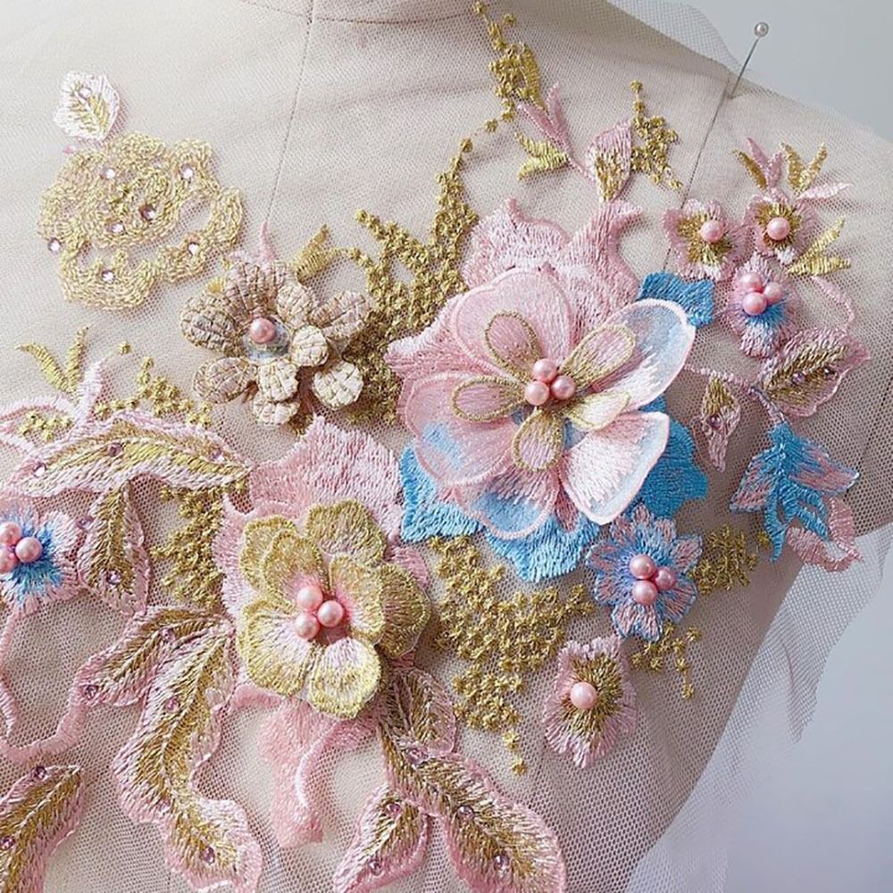 3D Flowers Beaded Lace Fabrics - đánh giá và giá Applique Patch Flower