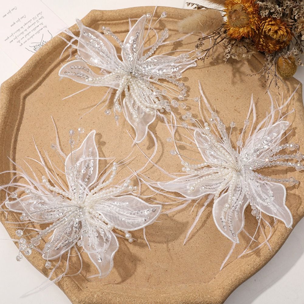 1PC Feather Pearl 3D Organza F - đánh giá và giá Applique Patch Flower