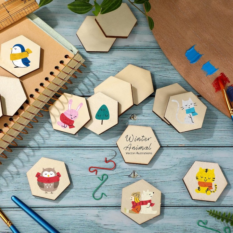 50PCS 4CM Unfinished Wood Hexa - đánh giá và giá Craft Embellishment