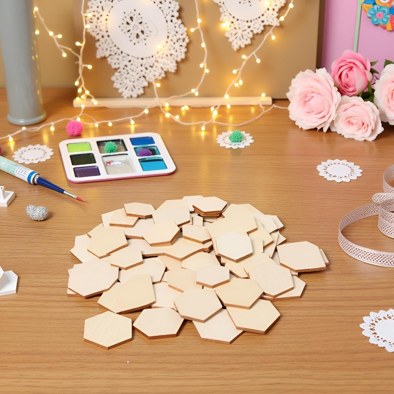 50PCS 4CM Unfinished Wood Hexa - đánh giá và giá Craft Embellishment