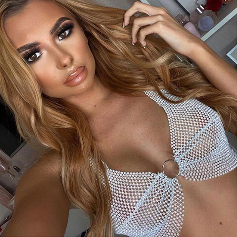 Women Sexy Halter Push Up Crop - đánh giá và giá Crystal Mesh Fabric
