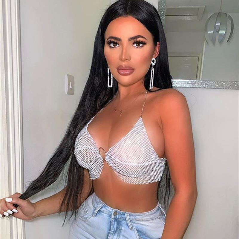 Women Sexy Halter Push Up Crop - đánh giá và giá Crystal Mesh Fabric