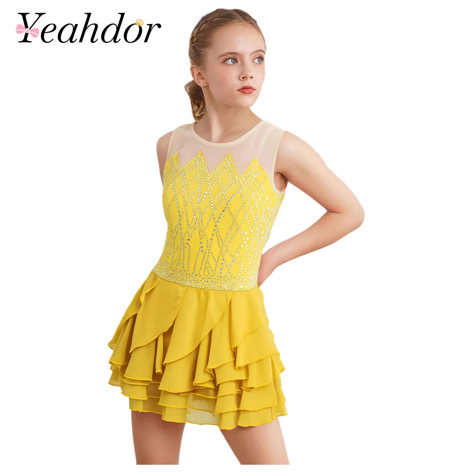 Girls Mesh Figure Skating Dres - đánh giá và giá Rhinestone Banding Trim