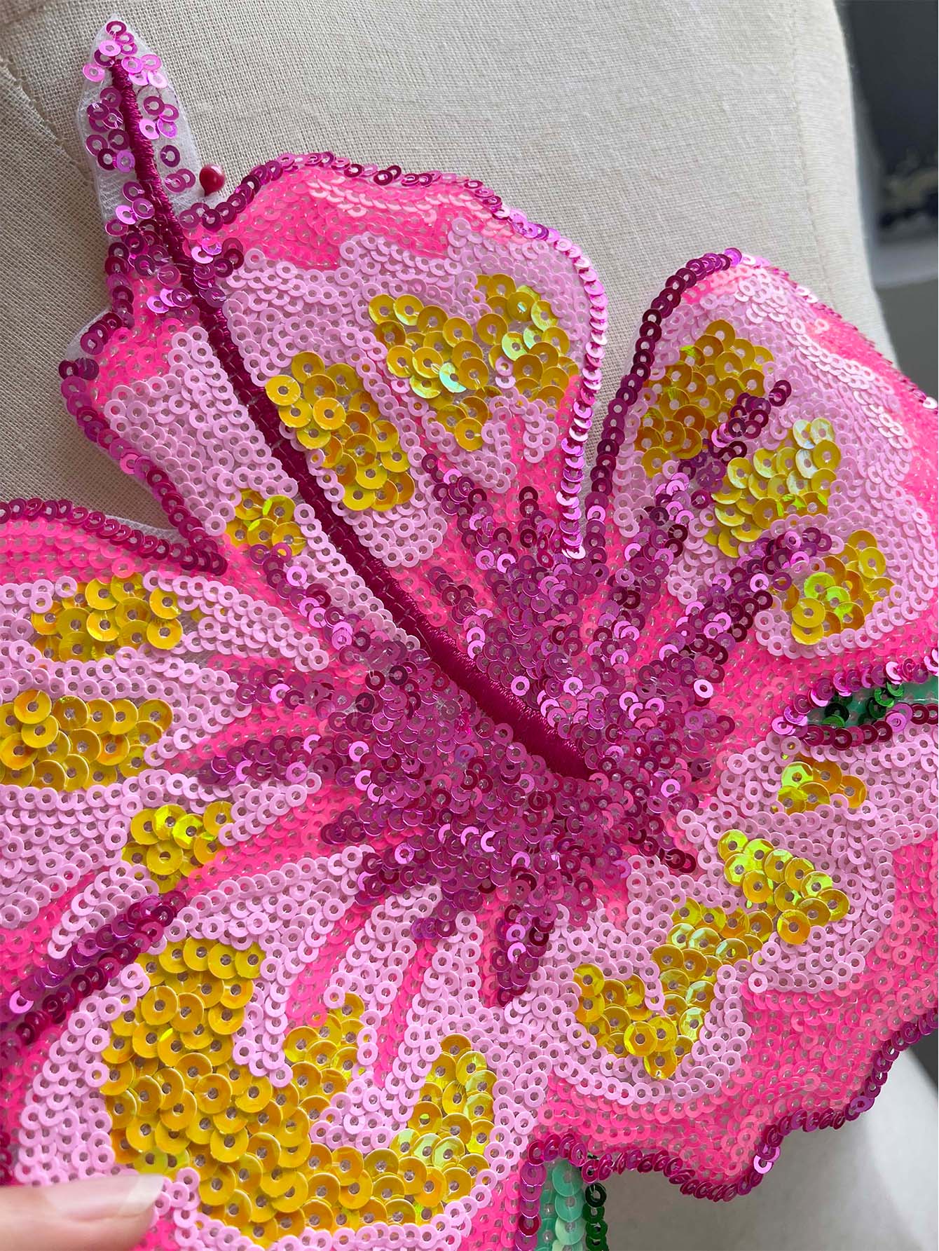 1 Piece 26CM Shining Pink Sequ - đánh giá và giá Applique Patch Flower